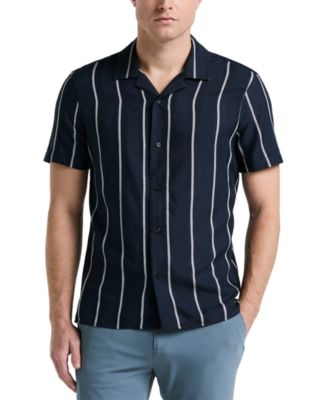 Perry Ellis - Men's Short Sleeve Striped Button-Front Camp Shirt