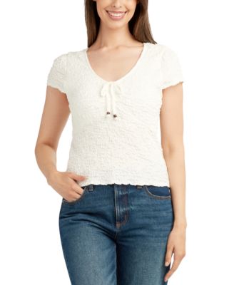 BCX - Juniors' Textured Knit Cap-Sleeve Top