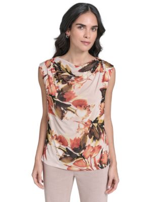 Calvin Klein - Petite Floral-Print Mesh Blouse