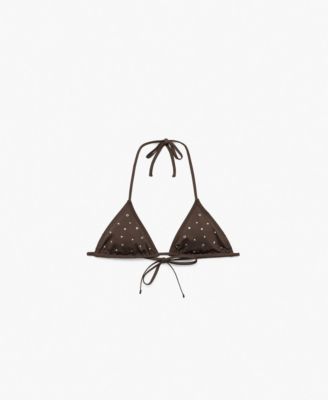 MANGO - Women's Metallic Embellishments Triangle Bikini Top
