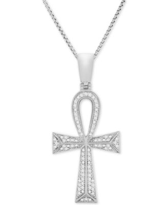 Macy's - Men's Diamond Ankh Cross 22" Pendant Necklace (1/4 ct. t.w.) in Sterling Silver & 14k Gold-Plate