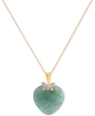 Macy's - Jade (19mm) & Diamond Accent Heart 18" Pendant Necklace in 10k Gold