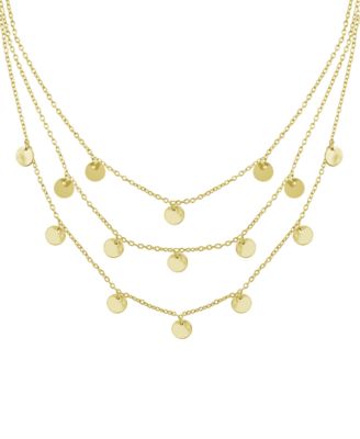 Essentials - Triple Row Chain 16+2in Necklace with Disc Drops in Gold Plate or Two Tone Fine Silver Plate