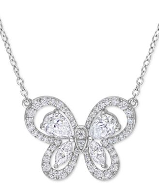 Macy's - Lab-Grown Moissanite Butterfly 18" Pendant Nekclace (1-3/4 ct. t.w.) in Sterling Silver