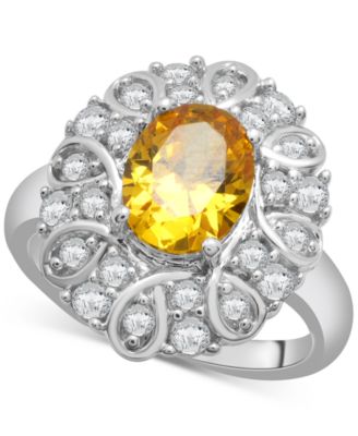 Macy's - Citrine (1-5/8 ct. t.w.) & Lab-Grown White Sapphire (1-1/8 ct. t.w.) Looped Halo Ring in Sterling Silver