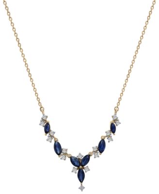 Macy's - Sapphire (1-1/4 ct. t.w.) & Diamond (1/5 ct. t.w.) Cluster 17" Statement Necklace in 14K Gold