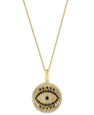 EFFY Collection - Black Diamond (3/8 ct. t.w.) & White Diamond Evil Eye Disc (1/4 ct. t.w.) 18" Pendant Necklace in 14k Gold