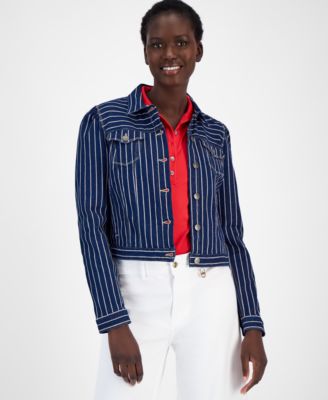 Nautica Jeans - Women's Striped Denim Puff-Shoulder Jacket