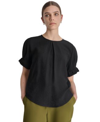 DKNY - Women's Puff-Sleeve Pleated Blouse