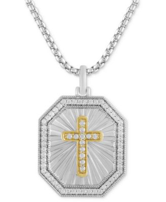 Macy's - Men's Diamond Cross Medallion 22" Pendant Necklace (1/2 ct. t.w.) in Sterling Silver & 18k Yellow Gold-Plated Sterling Silver