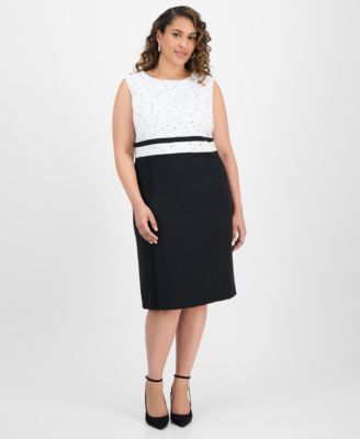 Kasper - Plus Size Mixed Media Sleeveless Sheath Dress