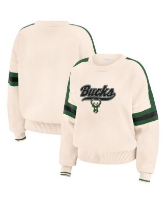 WEAR by Erin Andrews - Women's Cream Milwaukee Bucks Stripe Pullover Sweater