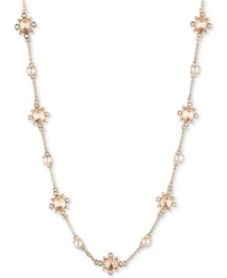 Marchesa - Gold-Tone Crystal & Imitation Pearl Station Collar Necklace, 16" + 3" extender