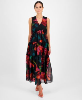 Robbie Bee - Women's V-Neck Sleeveless Tiered Dress