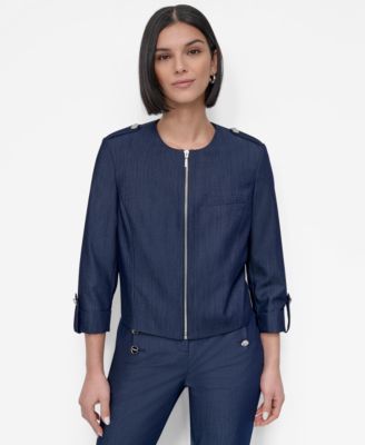DKNY - Women's Roll-Tab-Sleeve Zip-Front Jacket