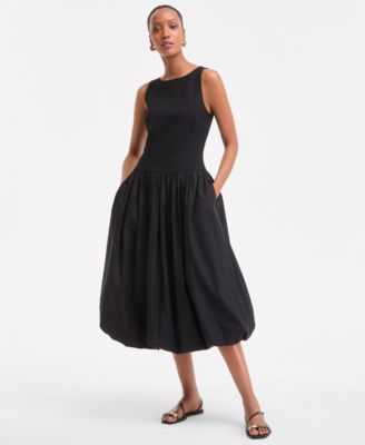 I.N.C. International Concepts - Women's Mixed-Media Bubble-Hem Midi Dress