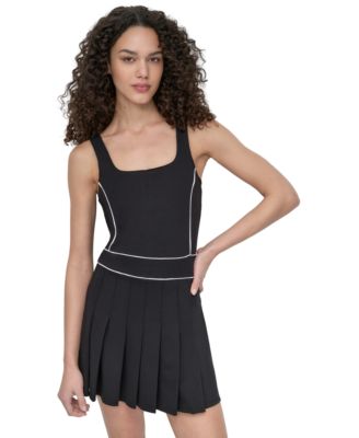 DKNY - Women's Contrast-Piping Pleated Sleeveless Dress