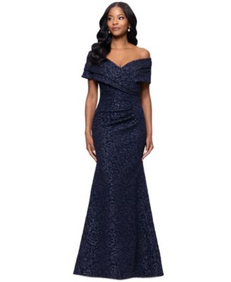 Betsy & Adam - Women's Off-The-Shoulder Brocade Gown