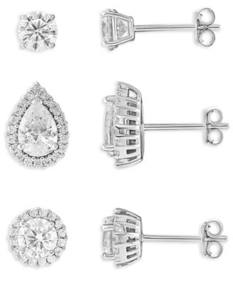 Giani Bernini - 3-Pc. Set Cubic Zirconia Halo & Solitaire Stud Earrings in Sterling Silver