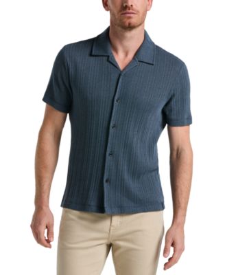 Perry Ellis - Men's Short Sleeve Striped Button-Front Camp Shirt