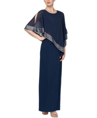SL Fashions - Metallic-Trim Capelet Gown