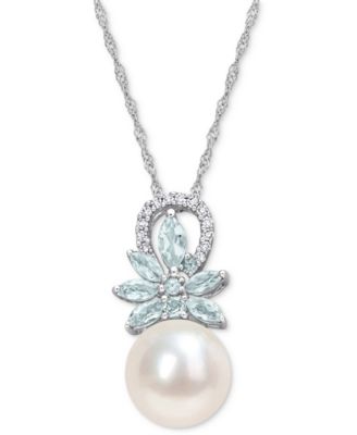 Macy's - Pink Cultured Freshwater Pearl (9-1/2mm), Pink Sapphire (7/8 ct. t.w.) & Diamond (1/20 ct. t.w.) 17" Pendant Necklace in 14k Rose Gold (Also in White Cultured Freshwater Pearl & Aquamarine)