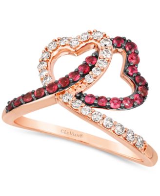 Le Vian - Passion Ruby (3/8 ct. t.w.) & Nude Diamond (1/3 ct. t.w.) Interlocking Hearts Ring in 14k Rose Gold