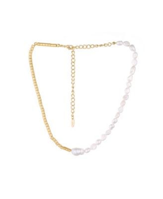 ETTIKA - 18k Gold-Plated Beaded & Cultured Freshwater Pearl Asymmetrical Necklace, 15" + 5" extender