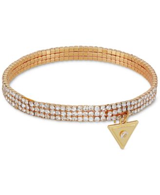 GUESS - Gold-Tone V Logo Charm Rhinestone Stretch Bracelet