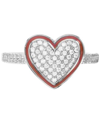 Macy's - Cubic Zirconia Pav&eacute; & Enamel Frame Heart Ring in Sterling Silver