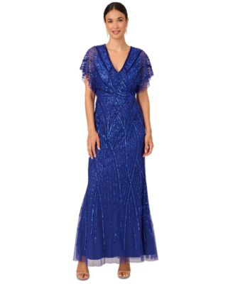 Adrianna Papell - Women's Embellished Flutter-Sleeve Gown