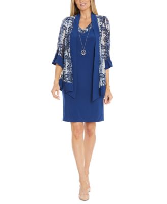 R & M Richards - Women's 2-Pc. Printed Jacket & Necklace Dress