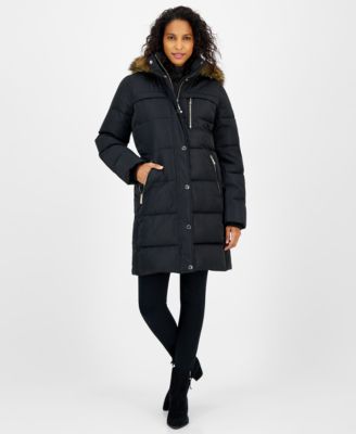 Michael Kors - Petite Faux-Fur-Trim Hooded Puffer Coat