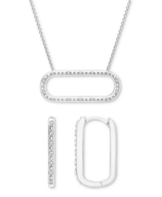 Macy's - 2-Pc. Set Diamond Open Link Pendant Necklace & Matching Hoop Earrings (1/6 ct. t.w.) in Sterling Silver