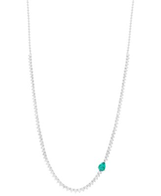 EFFY Collection - Pear-Shape Lab Grown Emerald (1/2 ct. t.w.) & Lab Grown Diamond (3 ct. t.w.) 18" Tennis Necklace in 14k White Gold