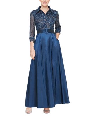 Alex Evenings - Women's Sequin-Embroidered 3/4-Sleeve Belted Dress