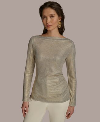 Donna Karan New York - Women's Metallic Boat Neck Long-Sleeve Top