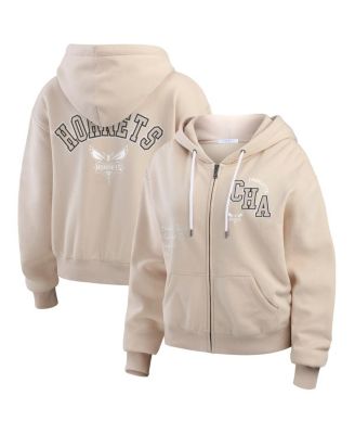 WEAR by Erin Andrews - Women's Tan Charlotte Hornets Tonal Felt Patch Full-Zip Hoodie