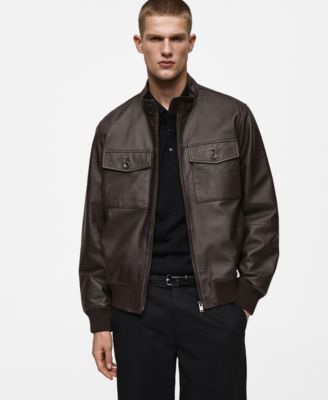 MANGO - Men's Pocket Leather Biker Jacket