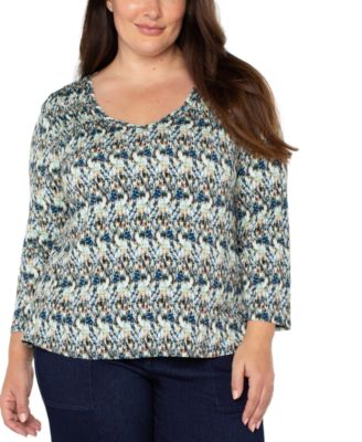 Liverpool Los Angeles - Plus Size Printed 3/4-Sleeve V-Neck Top