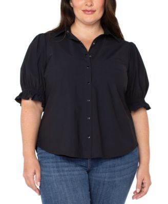 Liverpool Los Angeles - Plus Size Puff Sleeve Snap Front Shirt