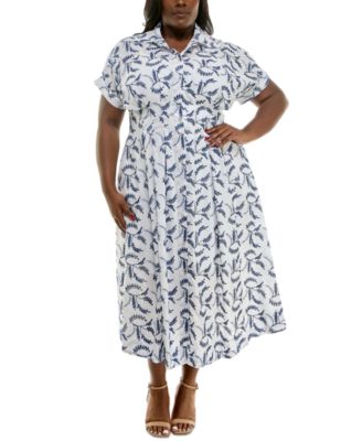 Taylor - Plus Size Floral-Embroidered Button-Front Dress
