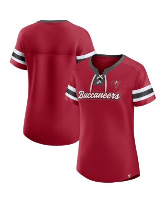 Fanatics - WoMen's Red Tampa Bay Buccaneers True Catch Iconic Rhinestone Bling Athena Lace-Up T-Shirt