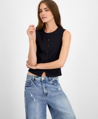 Madden Girl - Juniors' Faux Button-Front Tank