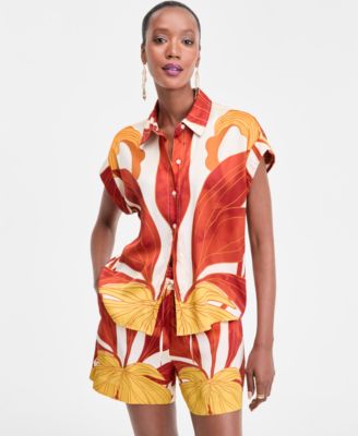 I.N.C. International Concepts - Women's Printed Button-Down Camp Shirt